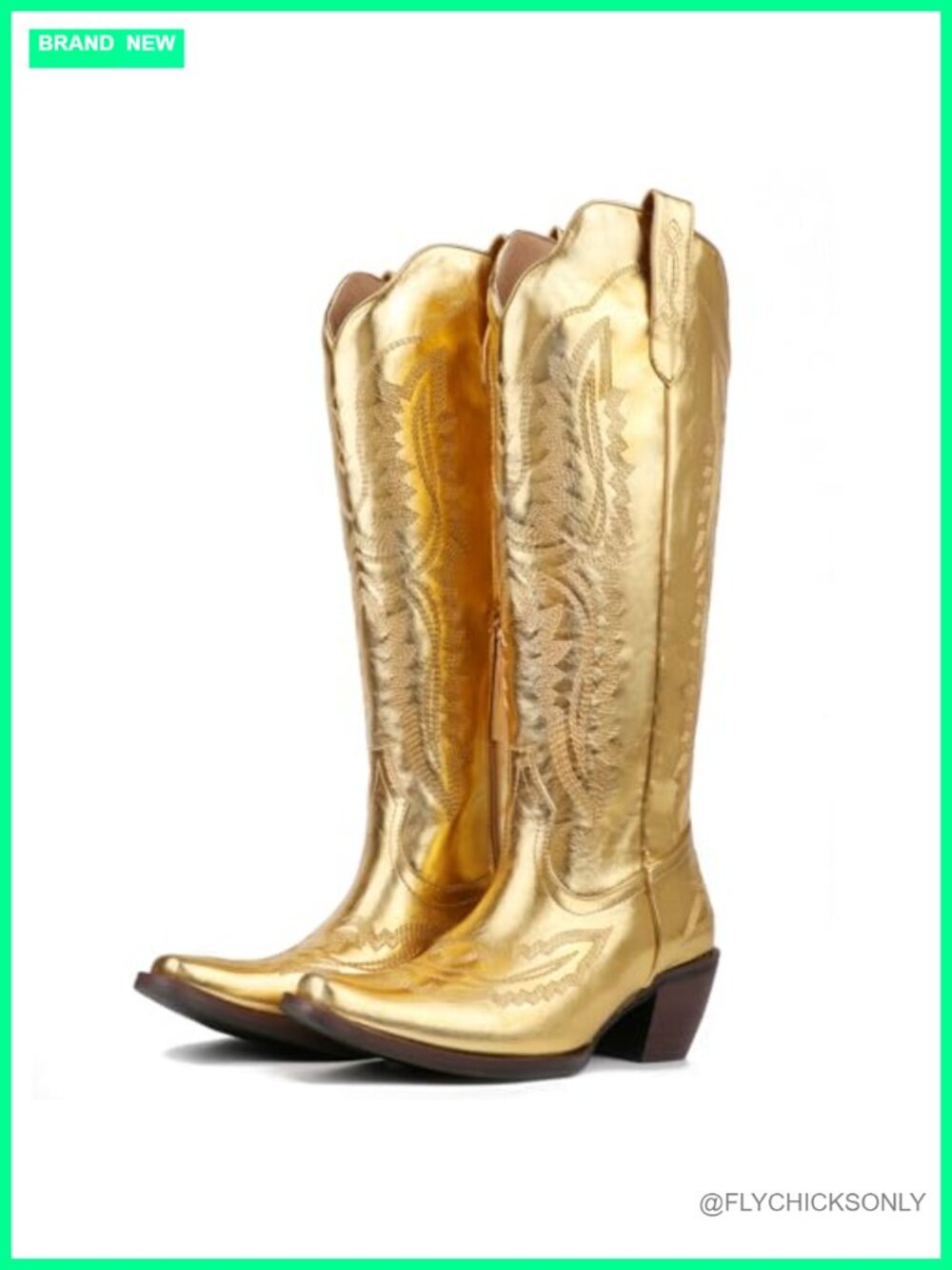 Women's Cowboy Boots Knee-High Pointed Snip Toe Western Embroidery Block Heel